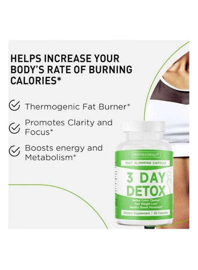 طريقة الرعاية 2 عبوة من كبسولات الديتوكس السريعة المفعول والفعالة في فقدان الوزن لمدة 3 أيام | منظف القولون العشبي + حارق الدهون السريع | 60*2 كبسولات مكمل غذائي - Image 5